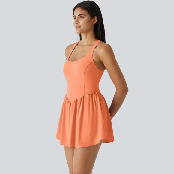 Halara Breezeful 2-in-1 Corset Mini Activewear Dress in Blush Orange Size S NWT - Picture 3 of 10